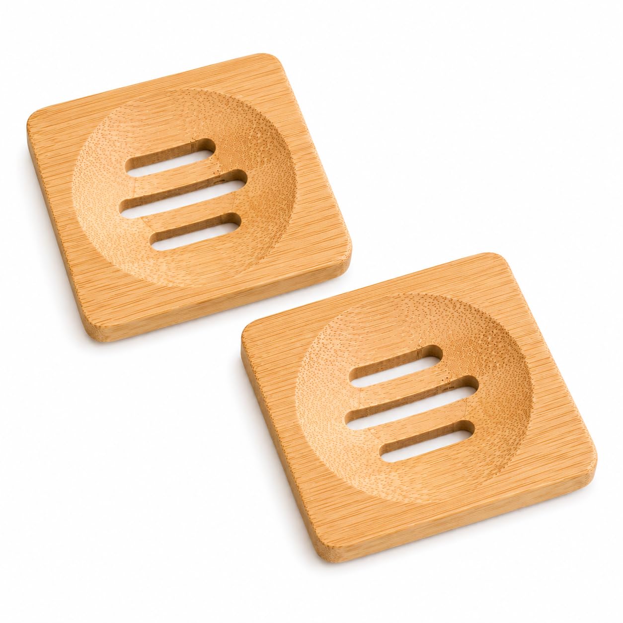 Bamboo Soap Dish, Wooden Soap Saver Tray for Bars, Draining Holder for Bathroom, Sink or Shower, Pack of 2 (2, square)