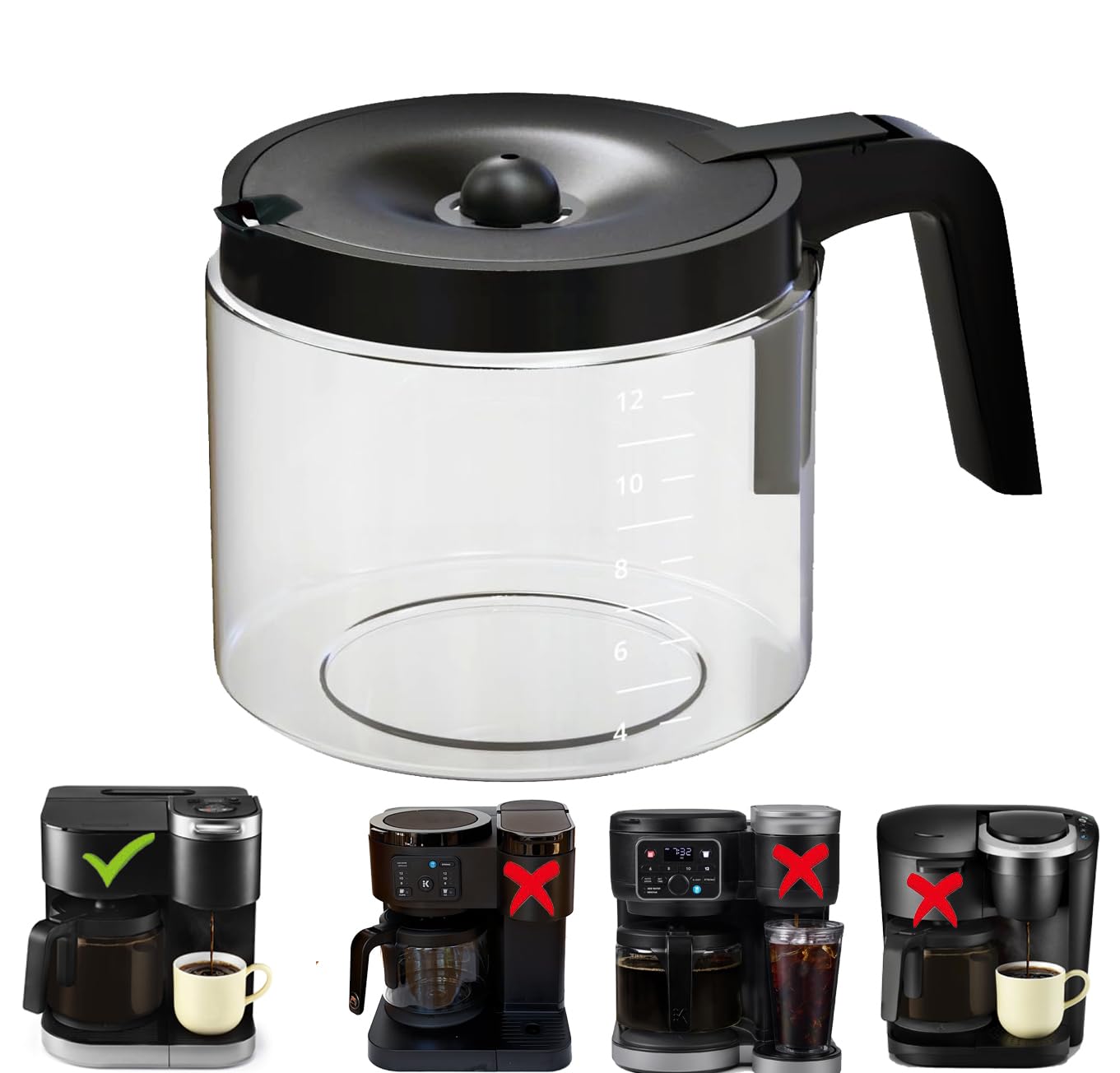 Glass Coffee pot replacement Compatible with Keurig K-DUO 5100 Coffee Maker, Not Compatible with K-DUO Essentials 5000&5500 / K-DUO Generation2 5600 Model