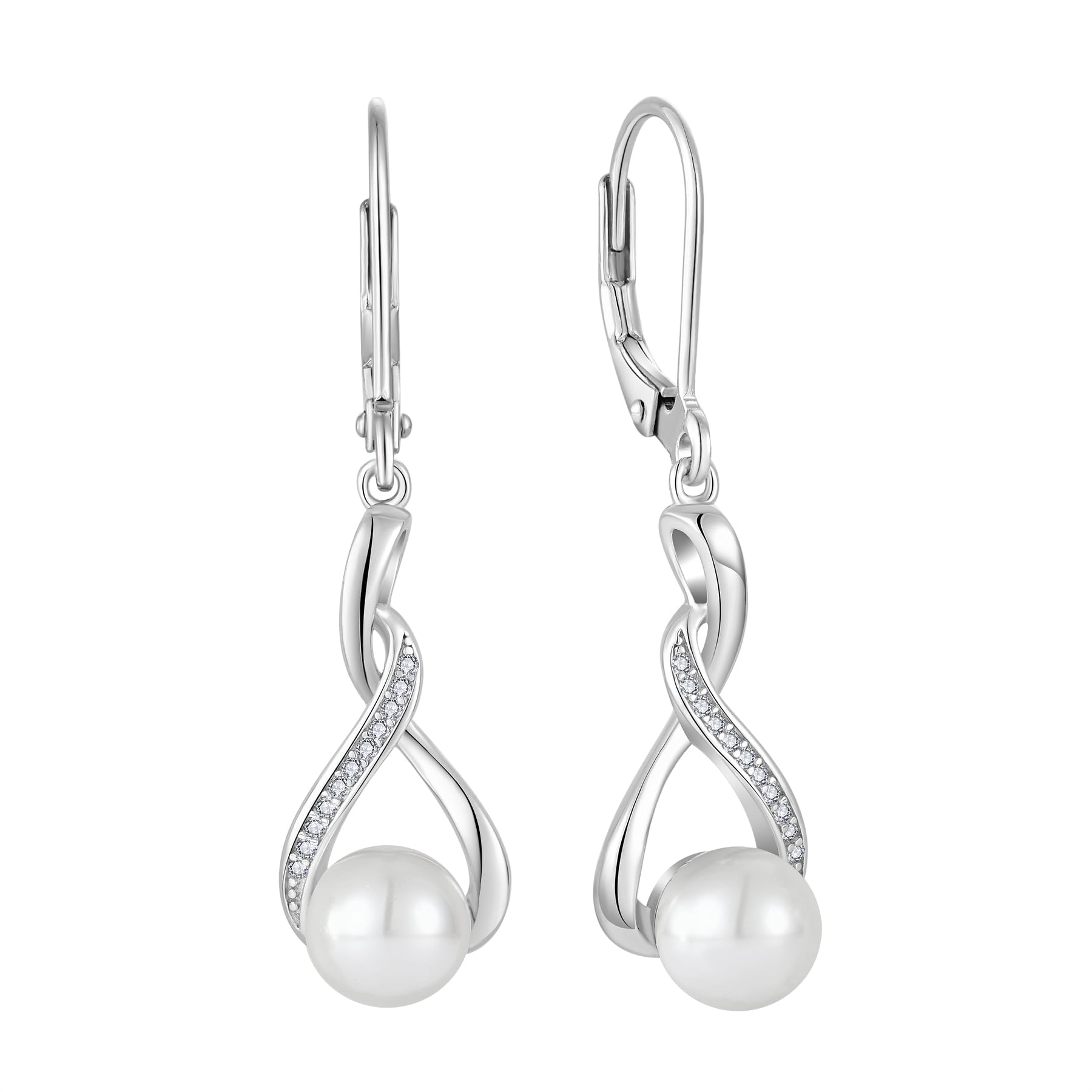Inpasne Freshwater Pearl Drop Earrings for Women 925 Sterling Silver Infinity Dangle Leverback Earrings Pearl Jewelry Gifts for Her