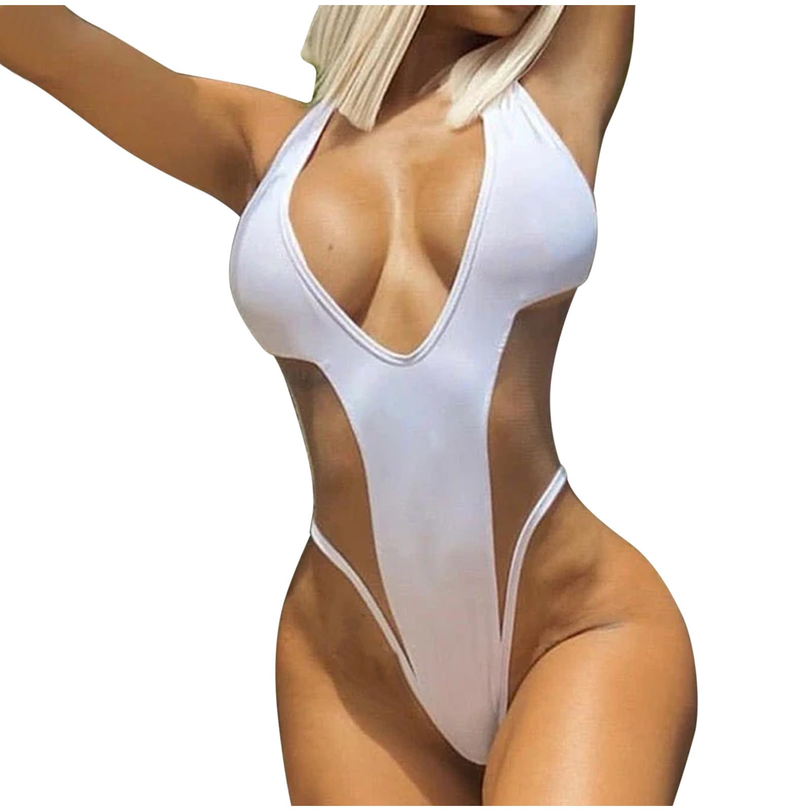 Womens Mesh Patchwork One Piece Swimsuit Tummy Control Bathing Suits Sexy Halter String Cutout Monokini Swimwear