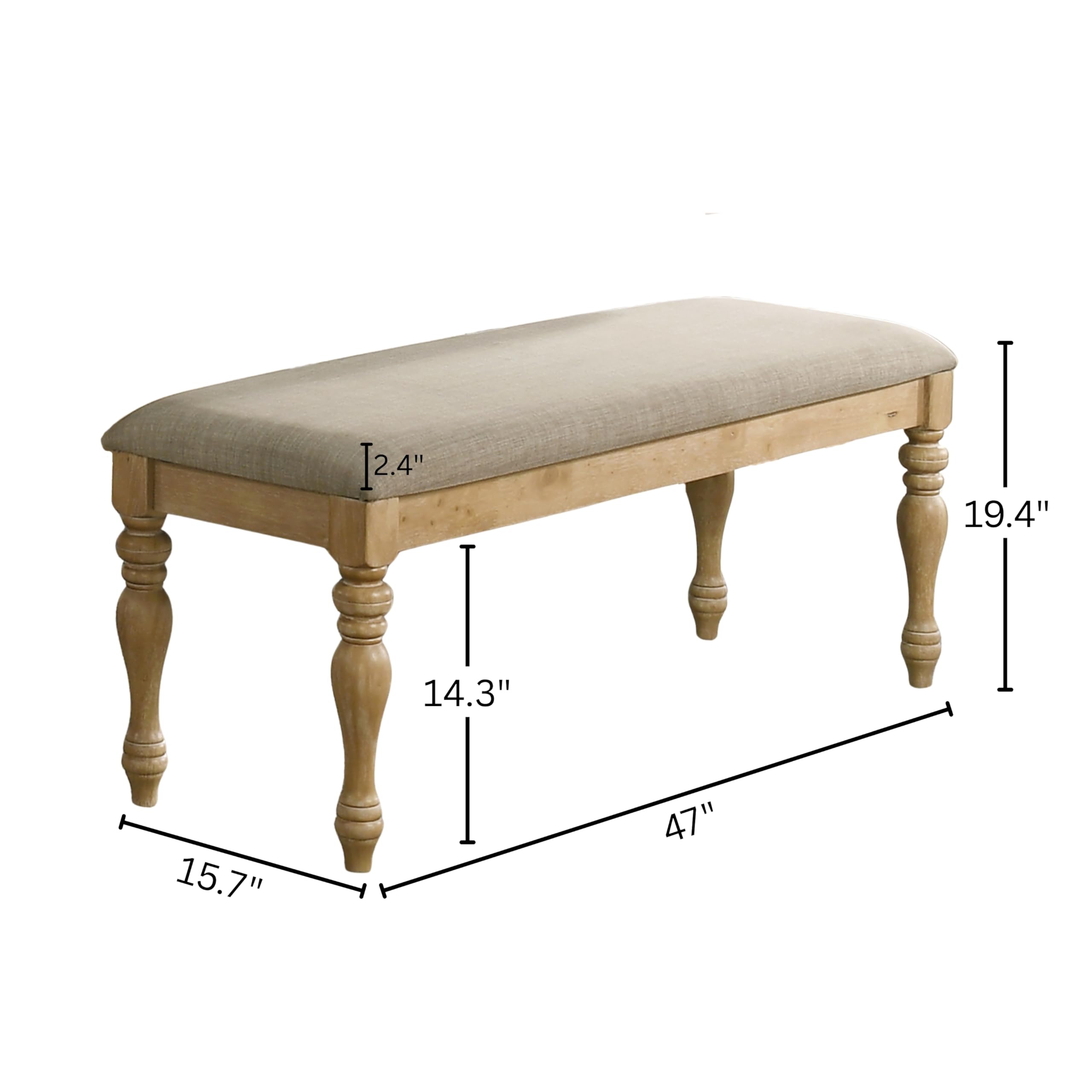 Roundhill Furniture Verta Solid Wood Upholstered Dining Bench, Light Oak Finish