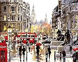CaptainCrafts New Paint by Numbers 16x20' for Adults, Kids Linen Canvas - London Street Corner (with...