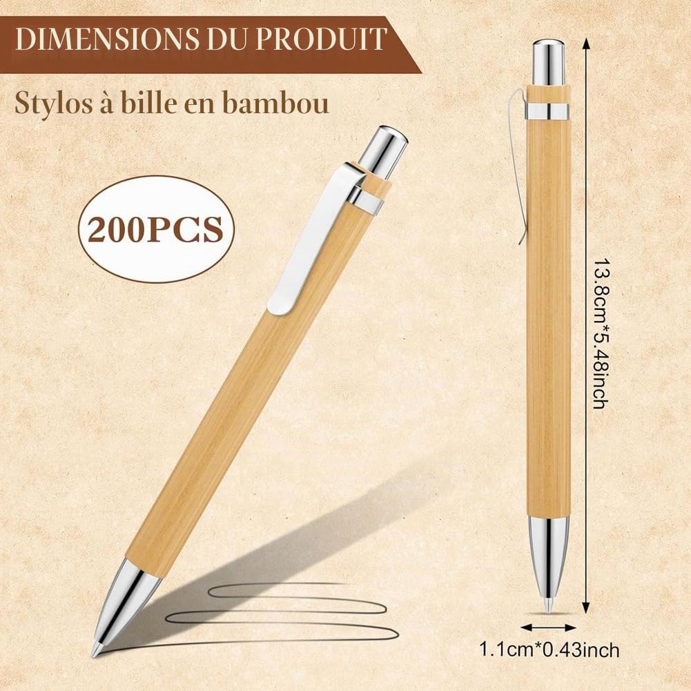 200 Pcs Stylos à Bille en Bois, Stylo Personnalisé, Stylo à Bille de Qualité Supérieure, Stylo Gel pour fournitures scolaires bureau, Stylo à Bille à Encre noire, cadeaux de remise de diplôme