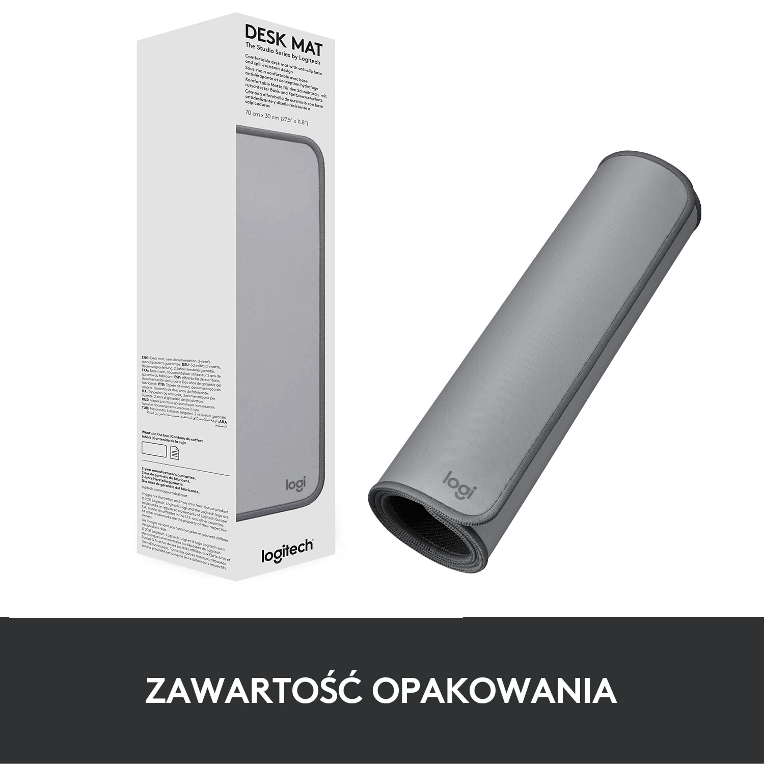 Logitech Desk Mat - Studio Series, Wielofunkcyjna duża mata na biurko, szeroka podkładka pod myszkę, MK470 Smukła klawiatura i mysz bezprzewodowa, zgodność z Windows, US INT'L - Czarny