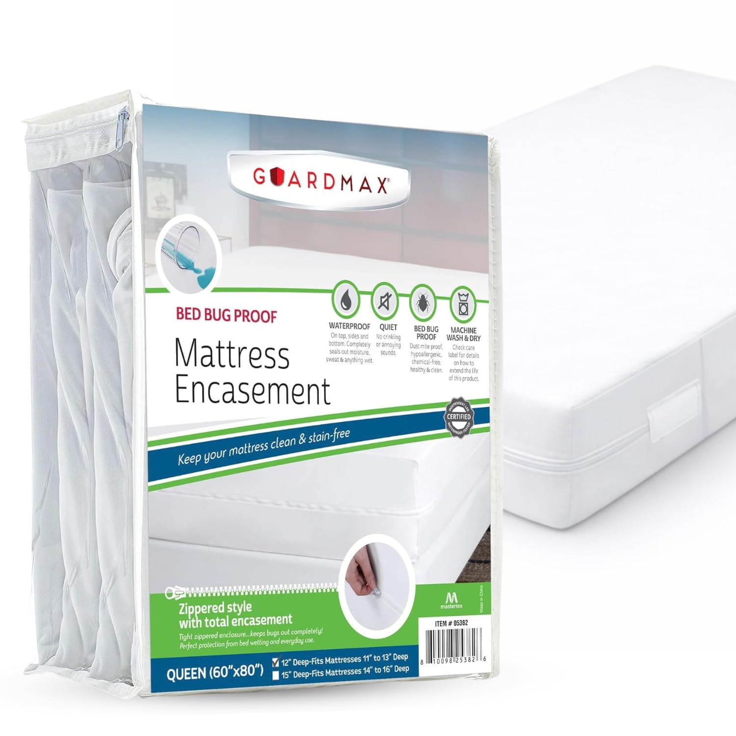 Guardmax Jersey Knitted Queen Zippered Mattress Encasement - Waterproof Bed Bug Proof Mattress Protector - Comfortable Soft and