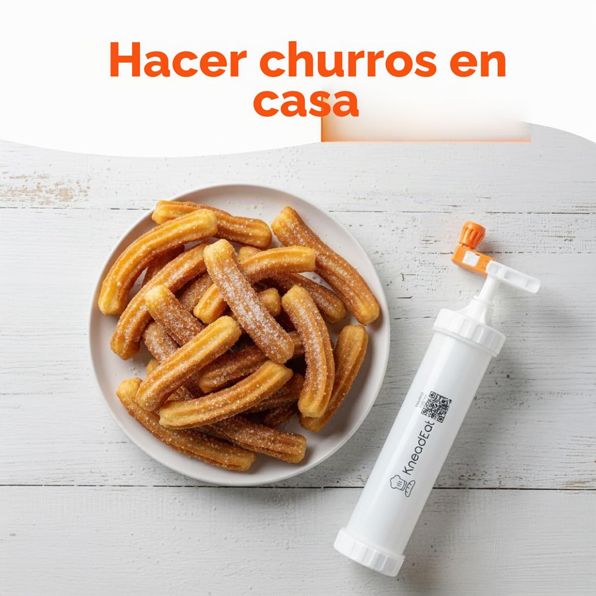 KneadEat Churro Maker - Kit de Churreera con mango impulsado por refuerzo - Bolsa de tuberías con aguja de relleno y receta QR para churros rellenos en casa y proyectos de horneado con niños - 3