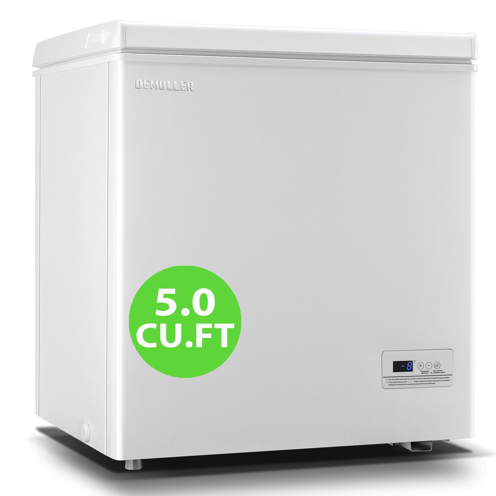 DEMULLER 5.0 CU.FT Compact Chest Freezer with Two Baskets Mini Deep Freezers with Electronic Panel White