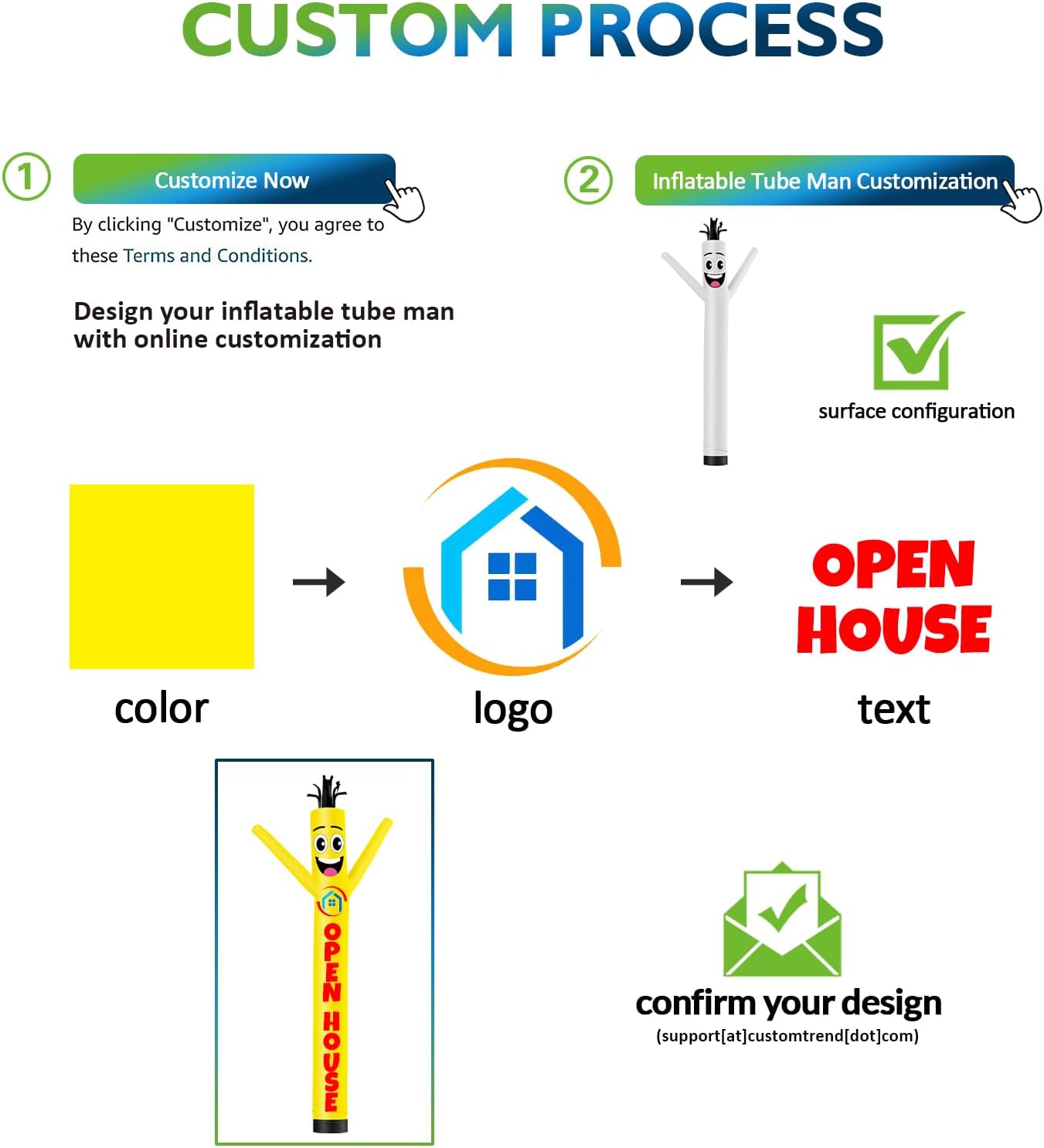 20FT Custom Wacky Waving Inflatable Tube Guy, 18''Diameter, Personalized Inflatable Tube Man Sky Dancer with Logo Text for Business Promotion Advertising, Blower Not Included