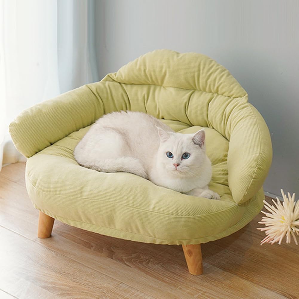 سومكايل سرير اريكة للقطط والحيوانات الاليفة في الاماكن المغلقة، سرير خشبي مرتفع للقطط والجراء والحيوانات الصغيرة (50 × 40 × 24 سم، اخضر فاتح)