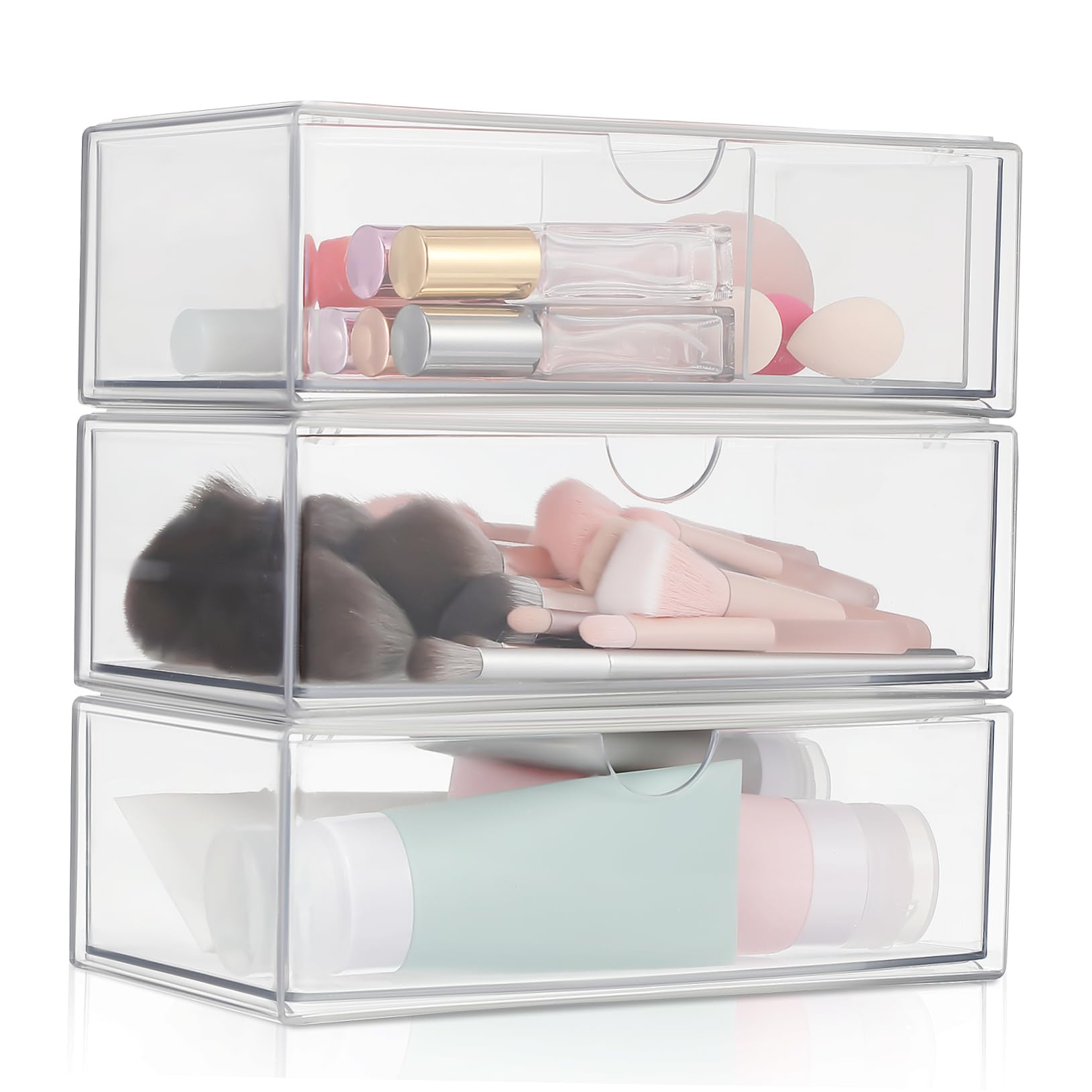 SOIMISS 3 Pièces Boîte De Rangement Récipient En Coton Couvercle Compartiment Rouge à Lèvres Organisateur De Cas De Stockage Se Maquiller Accessoire Bureau Maquillage Transparent Acrylique