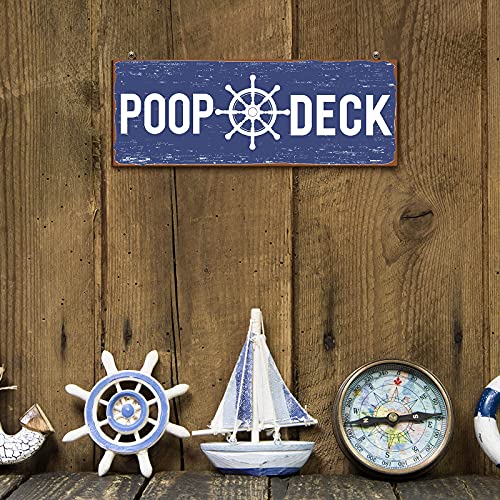 Jetec POOP DECK Sign Nautical Nursery Wall Decor Rustic Beach Bathroom Wood Sign Nautical Boat Decor Ocean Coastal Theme Decorations for Home Hanging for Ocean Bathroom 15.7 x 5.9 Inch(Blue) - Image 3