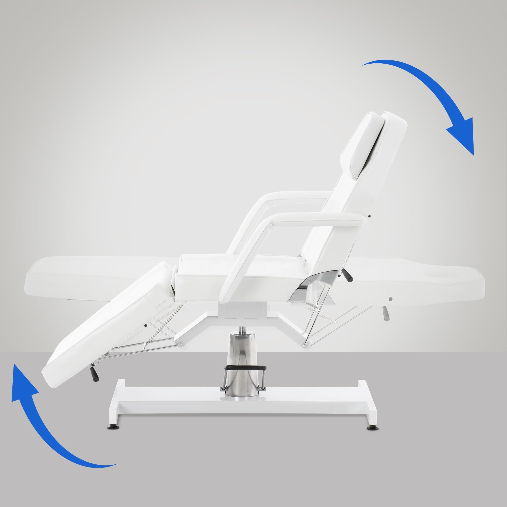CLP Lettino Idraulico Centri Estetici in Similpelle Regolabile 60-75 CMI Letto Idraulico Massaggi Reclinabile con Braccioli, Colore:Bianco