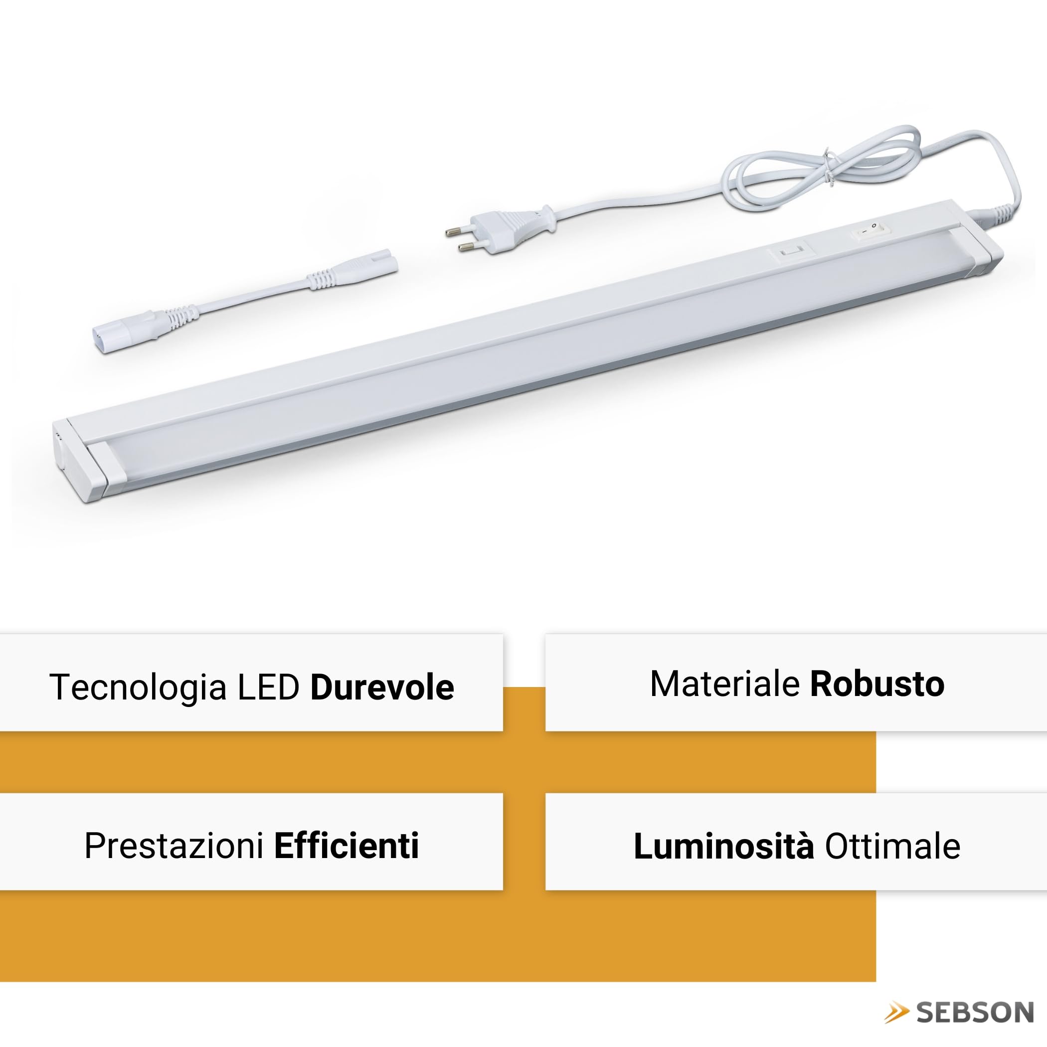 SEBSON Lampada LED Sottopensile Cucina 110cm - 3 Colori 2700K/4000K/6500K | dimmerabile, orientabile - Interruttore e Spina 230V, Barra LED Collegabile