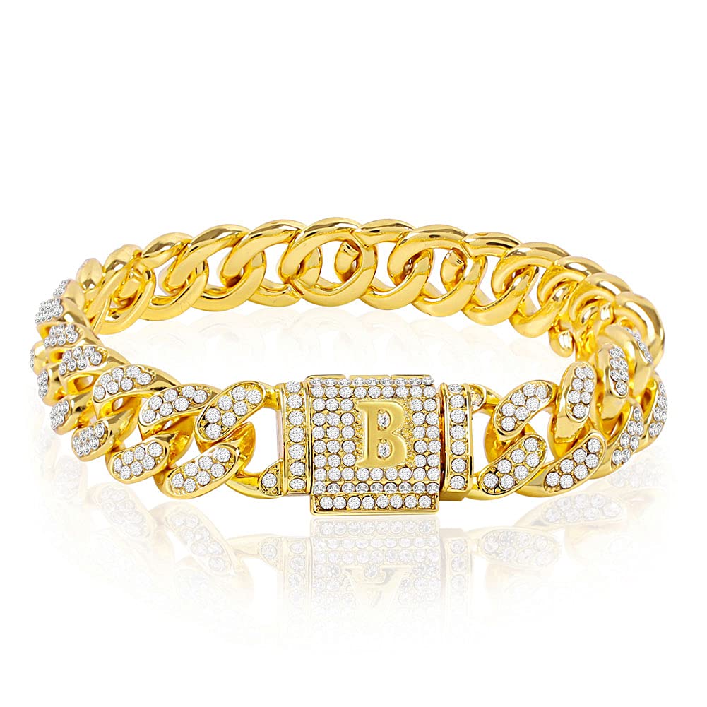 Jacruces Custom Cuban Link Initial Bracelet for Men & Women - Gold & Silver Hip Hop Mens Jewelry Iced Out Chain Bling Bracelet Gifts for Boyfriend Husband