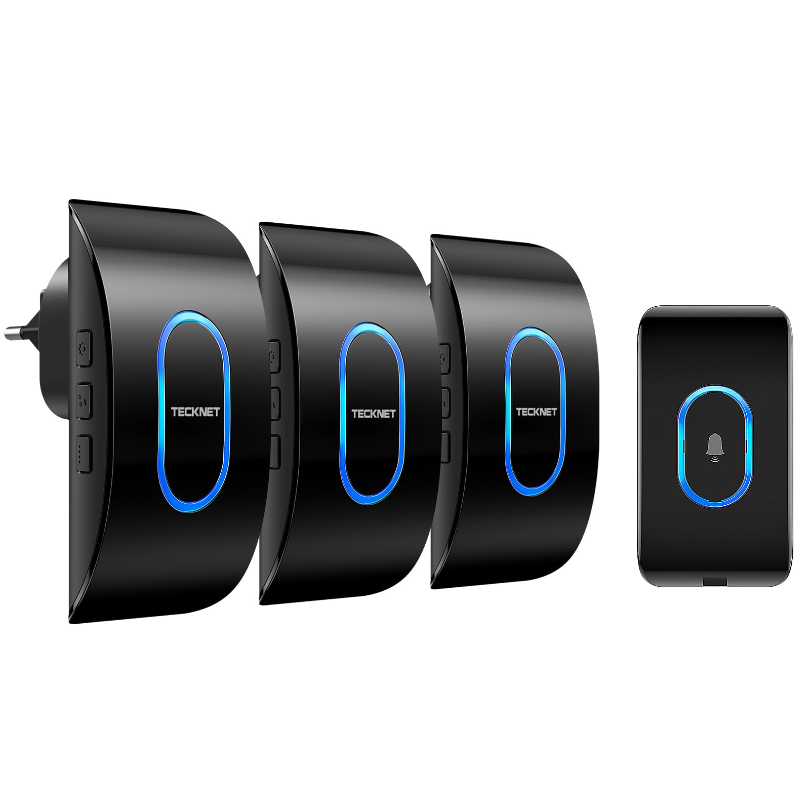 TECKNET Timbre Inalámbrico Exterior Impermeable con 3 Receptores Enchufables, IP65 Impermeable Doorbell 400M, 60 Melodías & 5 Niveles de Volumen, 3 Modos de Trabajo, Indicador LED, Negro