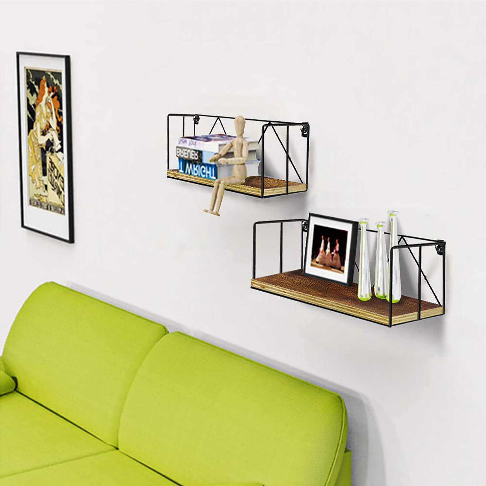 Set 2 Mensole Pensili In Legno Rustico - Per Bagno, Cucina, Soggiorno