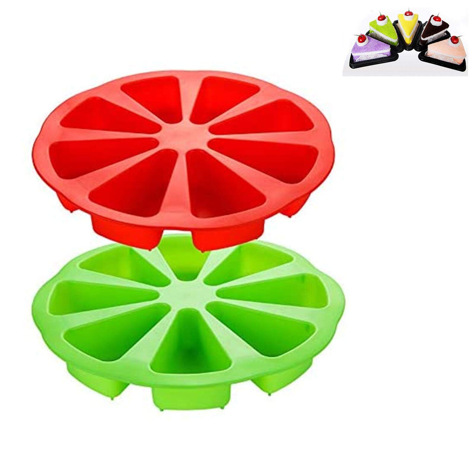 YUDONG 2PCS Silicone Baking Molds， Extra Large 8 Cavity Silicone Scone Pan/Cakes Slices Mold/Triangle Cavity Cake Pan/Pizza Baking Molds,for Kitchen Baking Tool(red/green)