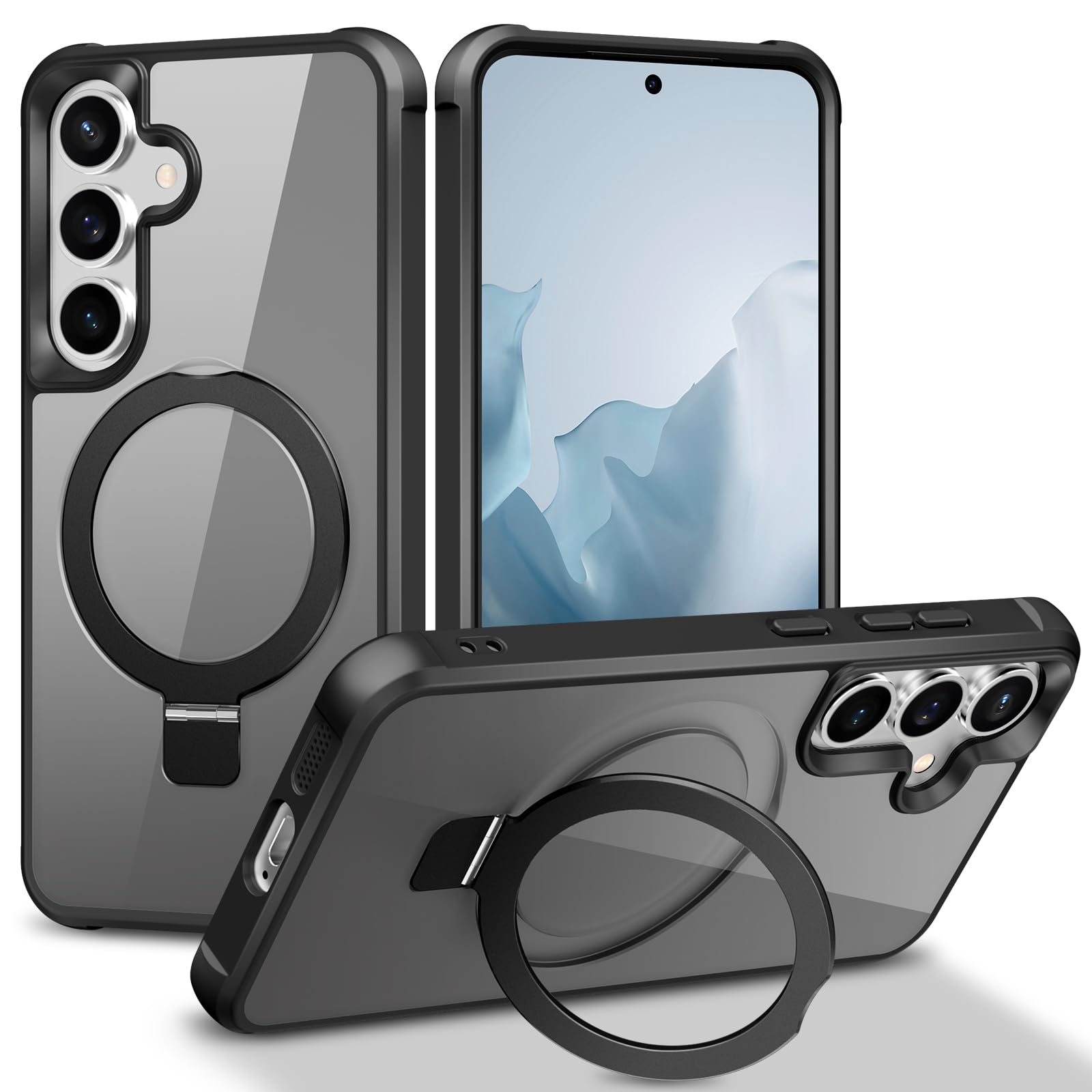 CHAOFEnG Magnetic Compatible with Samsung Galaxy S25+ & S24+ Case with Stand [Military Grade Drop][Compatible with Magnet] Ring Holder Translucent