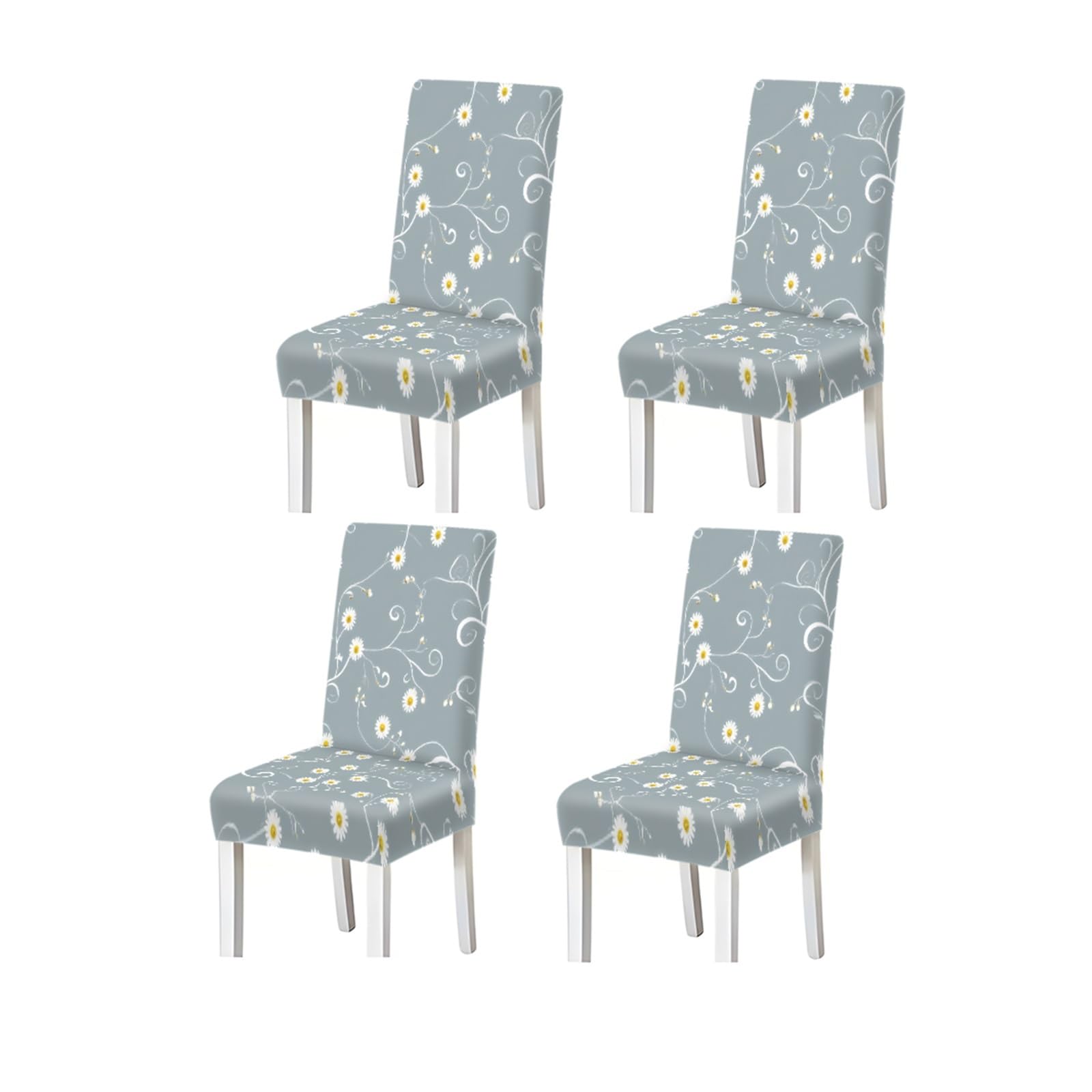 BOSUYBN Grey Blue Daisy Vine Pattern Print Dining Chair Covers Set Of 2/4/6, Floral Stretch Slipcovers For Dining Room Furniture Protectors for Home Dining Room(4PCSChair cover)