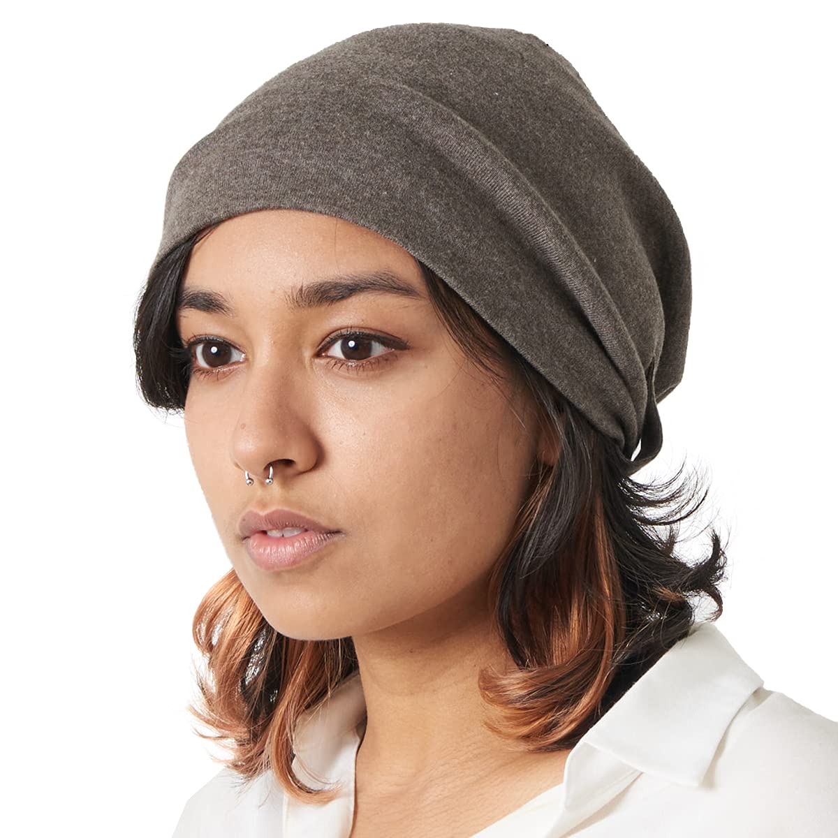 Charm Women's Brown Organic Cotton Slouchy Beanie - Soft Summer Slouch Chemo Hat