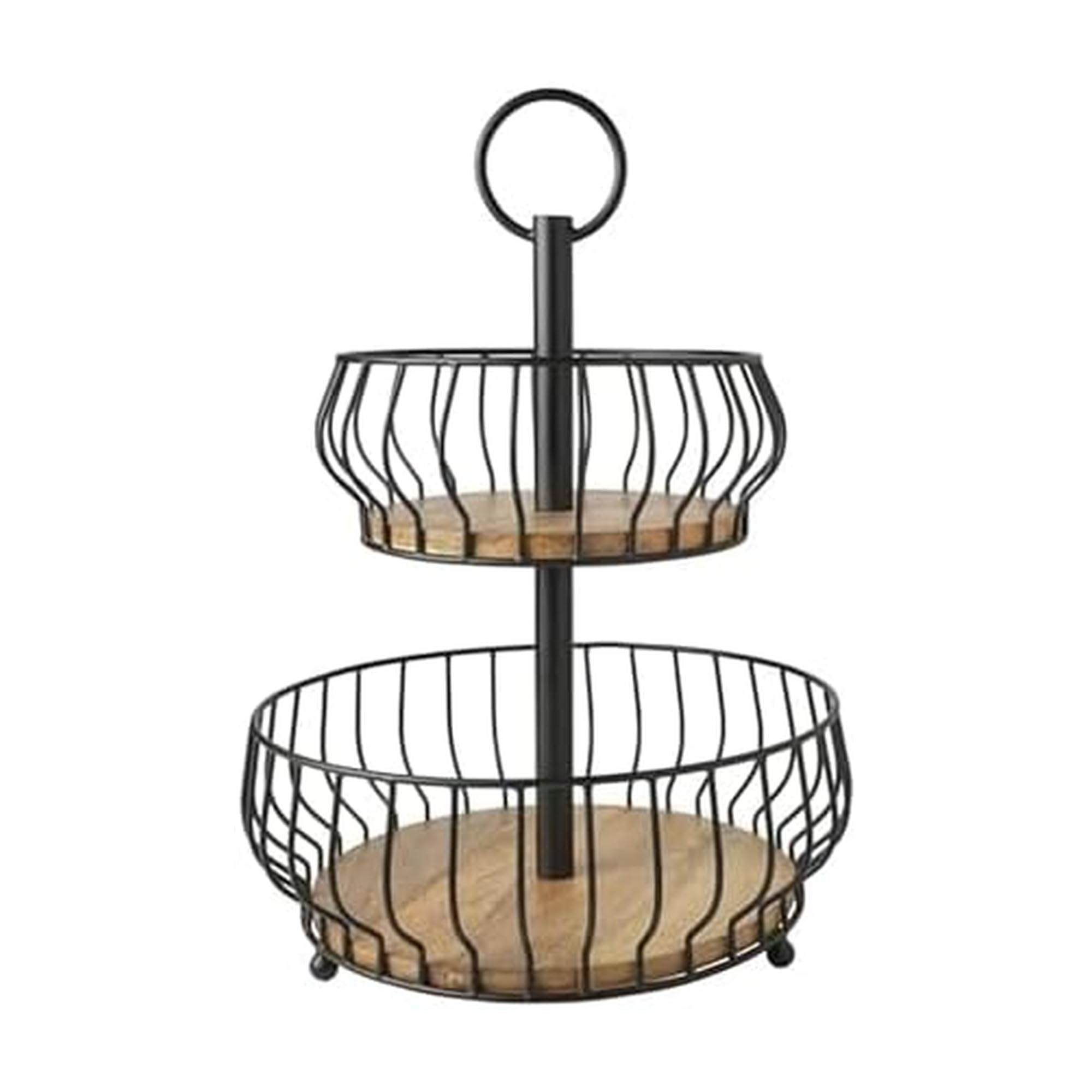Gourmet Basics by Mikasa Savannah 2 Tier Metal Fruit Storage Countertop Basket, 12 x 12 x 16 Inch, Black