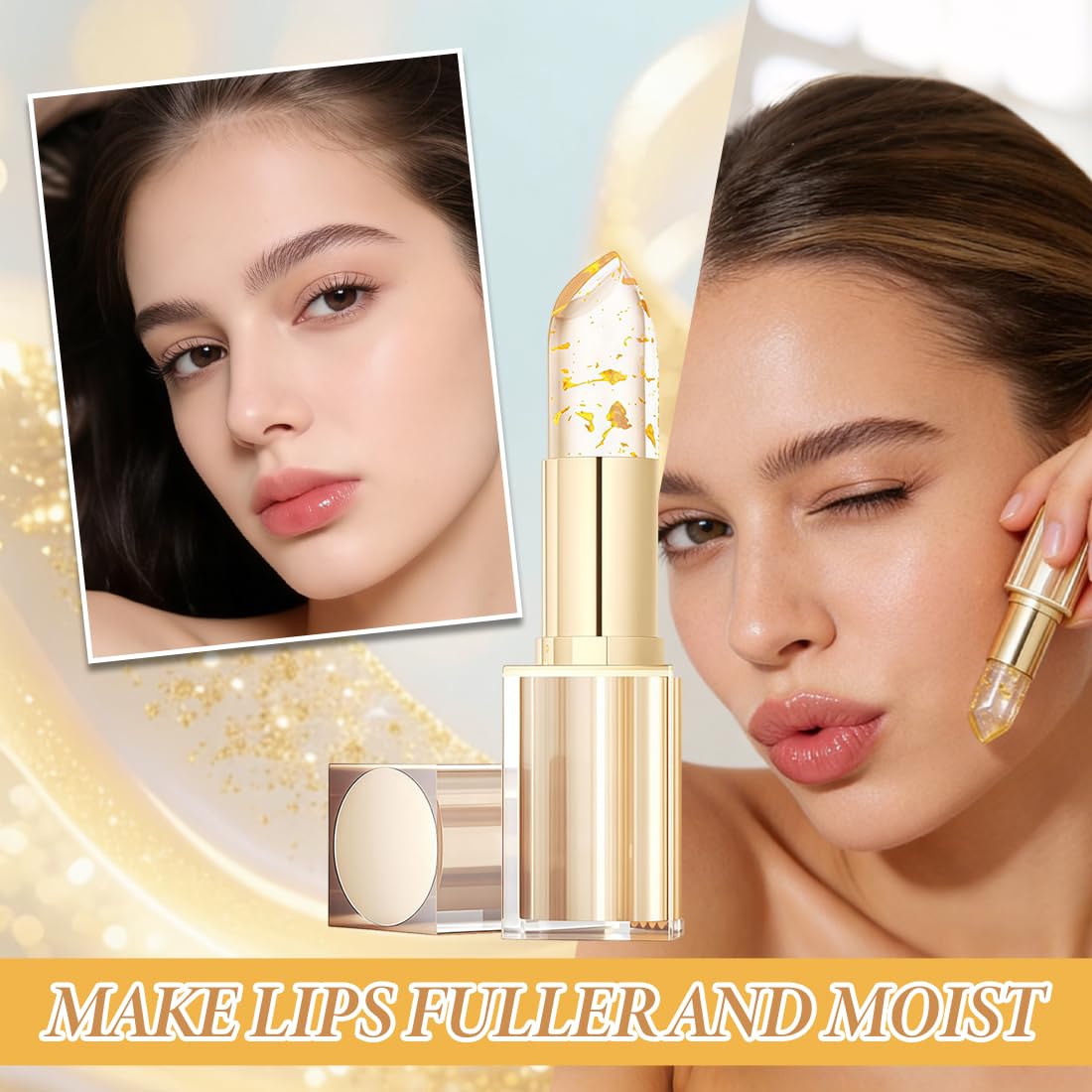 Lápiz labial con cambio de temperatura,Bálsamo labial transparente dorado,Cuidado,resistente al agua - LLápices (001) — view 4