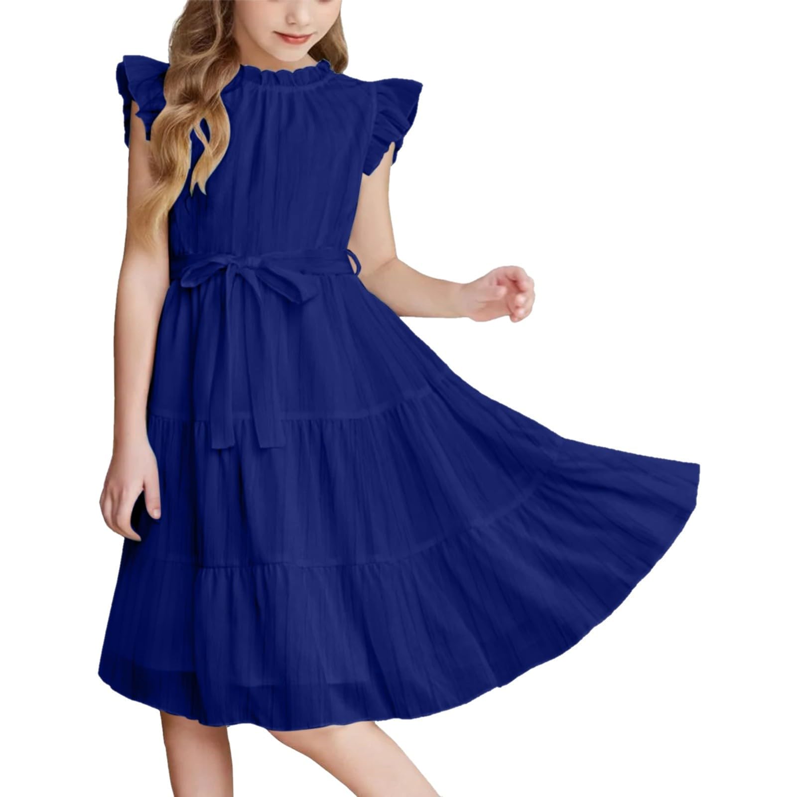 Robe d'été pour fille - Manches volantées - Style décontracté - Pour mariage, anniversaire, demoiselle d'honneur