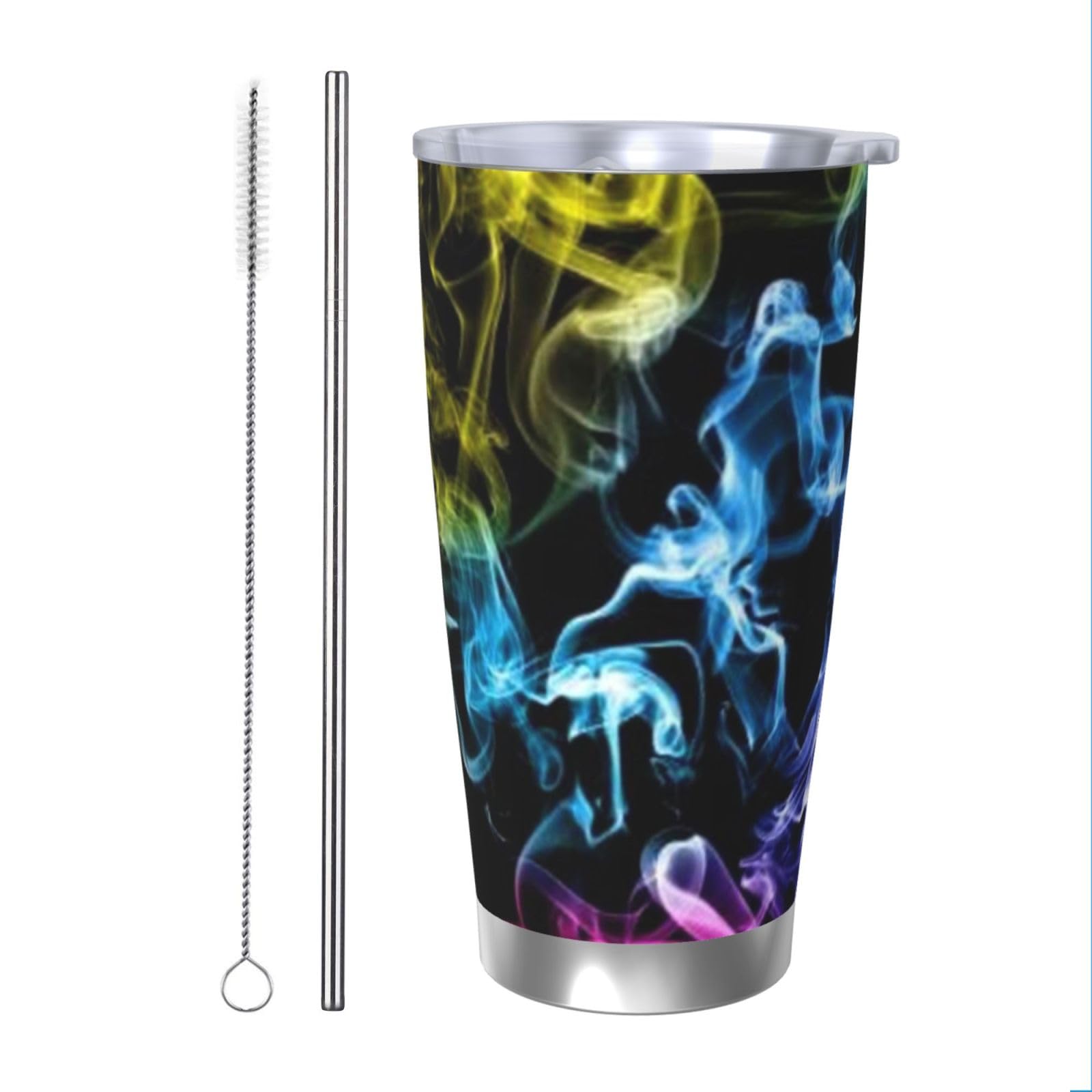 Bunter Rauchdruck, 590 ml, Autobecher, tragbarer Auto-Trinkhalm-Becher, Edelstahlbecher