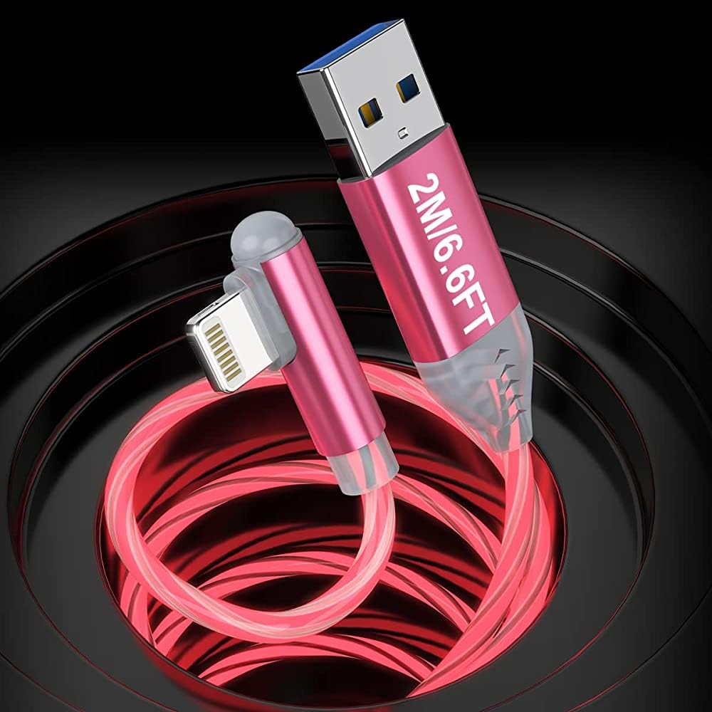 Amazon.co.jp: LEDライト搭載iPhone充電ケーブル、ピンクの光るUSB充電