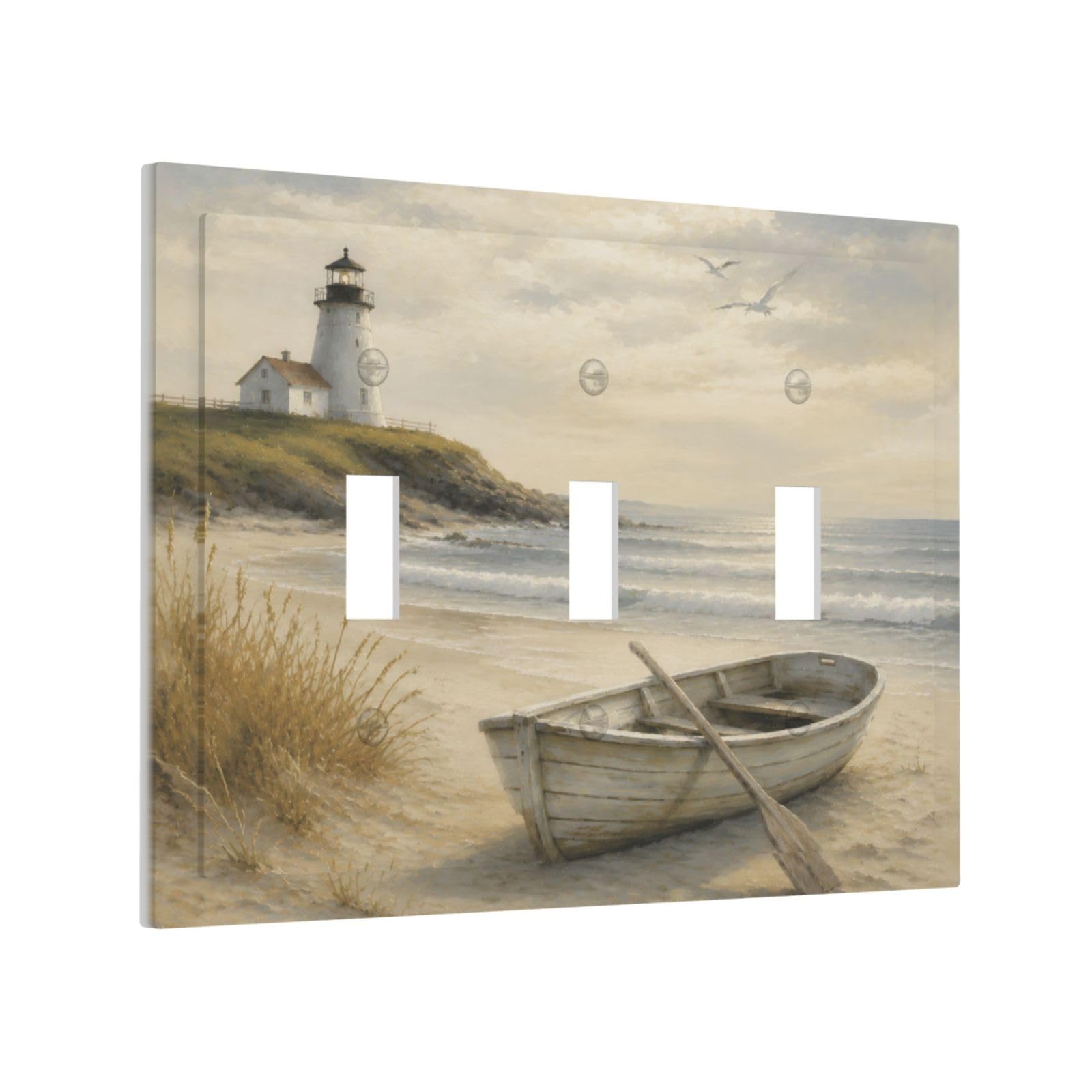 Thsanju Outlet Covers Coastal Lighthouse Boat Triple Toggle Light Switch Covers Decorative Nautical Beach Ocean 3 Gang Wall Plate 3 Hole Electrical Device Switchplate Faceplate for Home Decor