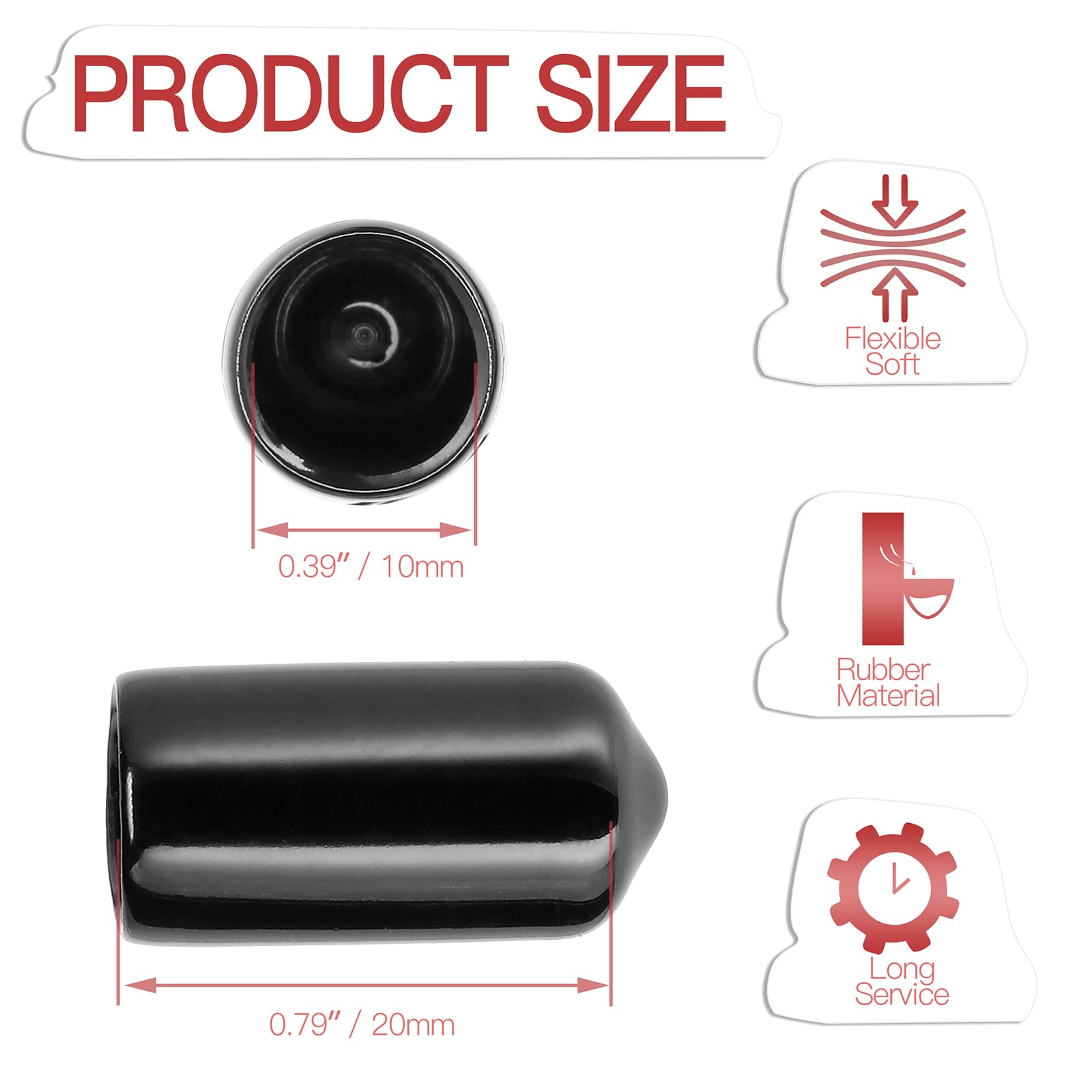 Jamiikury 120PCS Rubber End Caps 10mm ID Vinyl Flexible End Caps Screw Thread Protectors, Bolt End Caps (Black, 120PCS)
