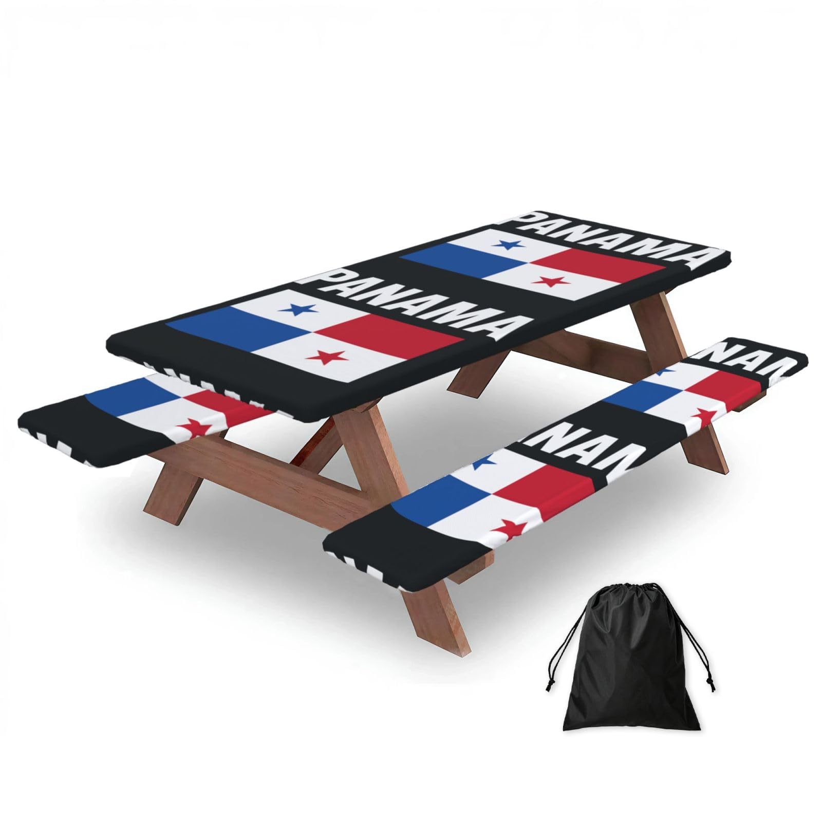 Zyjhyy Black Panama Flag Print Party Table Covers With Bench Covers Set Of 3 Picnic Table Cloth Wipe Clean For Garden Camping