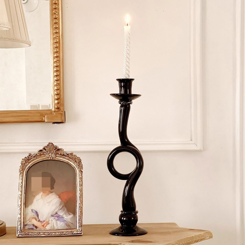 Portavelas nórdico de cristal negro para el hogar, arte creativo, decoración de candelabros