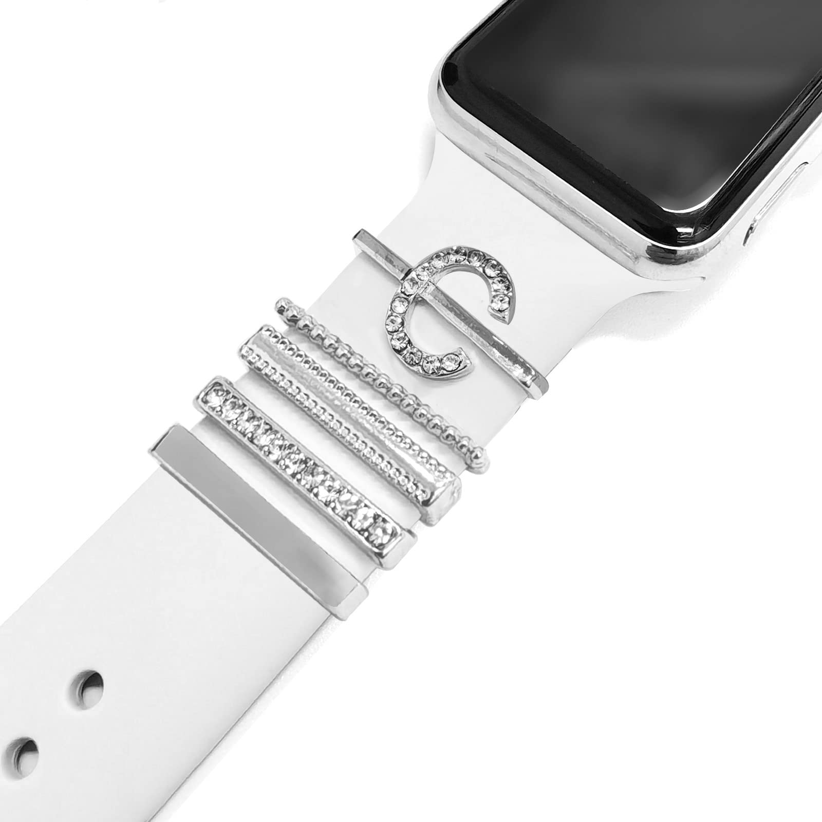 5Pcs Charms for Apple Watch band 41mm 45mm 40mm 44mm 38mm 42mm 46mm 49mm Women,Diamond+Metal Jewelry Decorative Ring For iWatch series 11 10 9 8 7 6 5