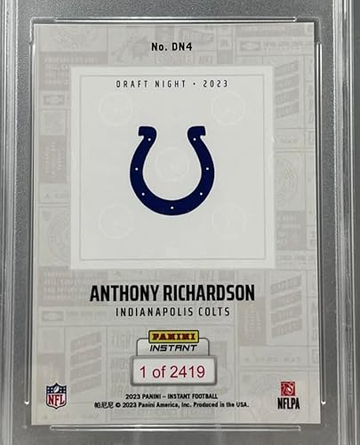 Miniatura 2 de 2023 Panini Instant Anthony Richardson RC #DN4- 23 NFL Draft Night -Pick #4-Rookie Football Trading Card- Indianapolis Colts- Print Run of Only 2319
