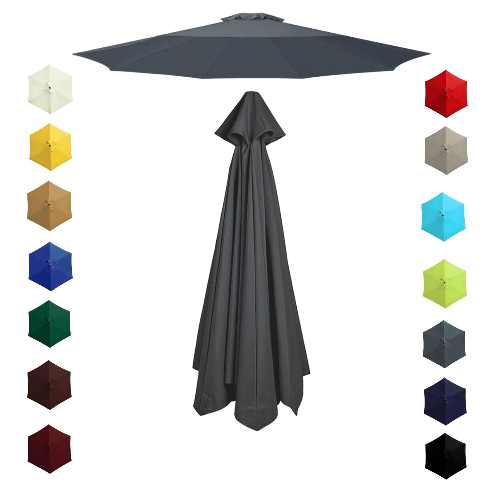 200cm 230cm 270cm 300cm 6/8 Ribs Garden Replacement Parasol Canopy, Replacement Parasol Top Canopy Fabric Cover for Garden Patio Outdoor, Waterproof Sun Umbrella Cloth(Gray,2.30m/6 Arms)