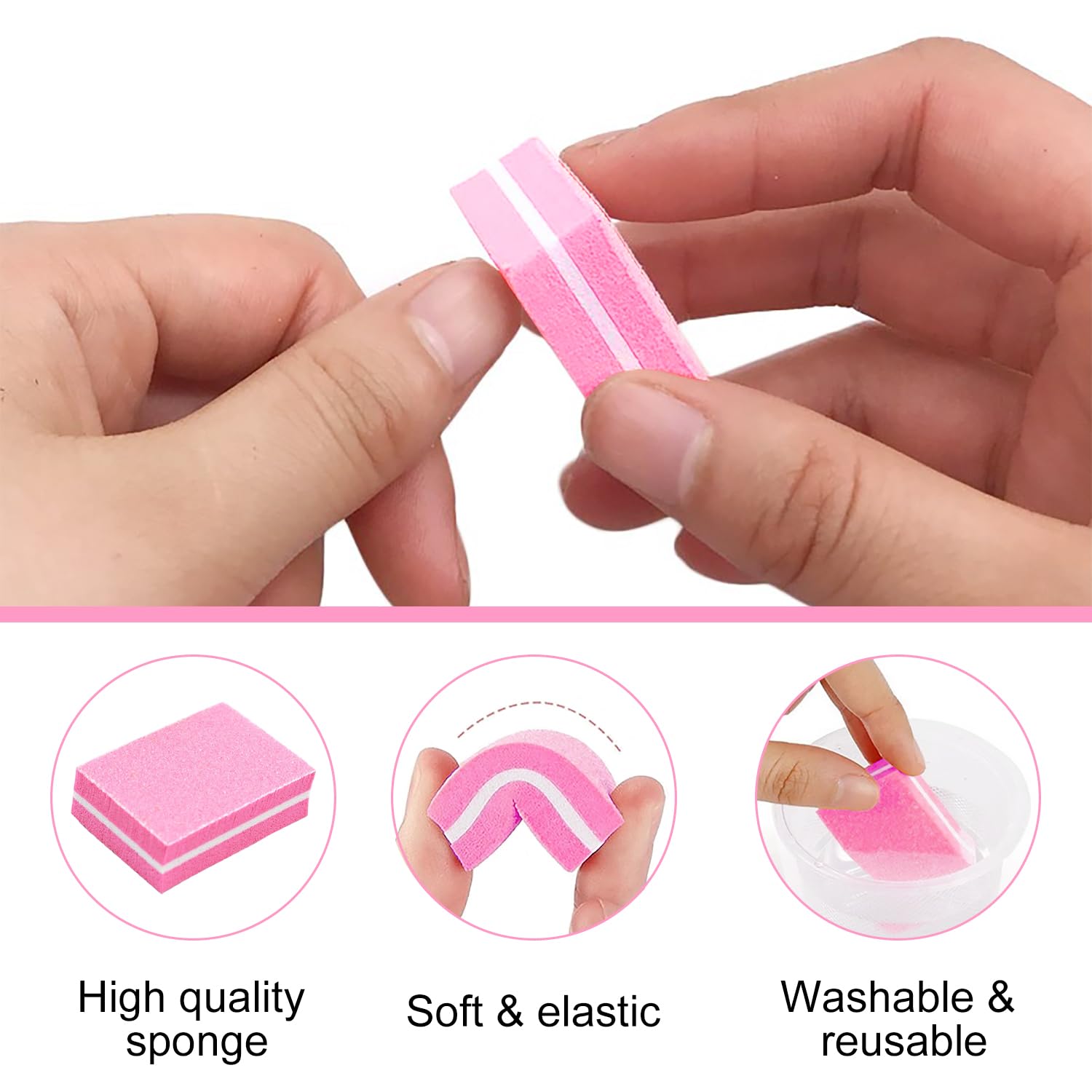 30 Pezzi Buffer per Unghie, Nail Buffer Quadrato Spugna Buffer Unghie Professionale, Adatti per Unghie in Gel e Unghie Acriliche(Rosa)