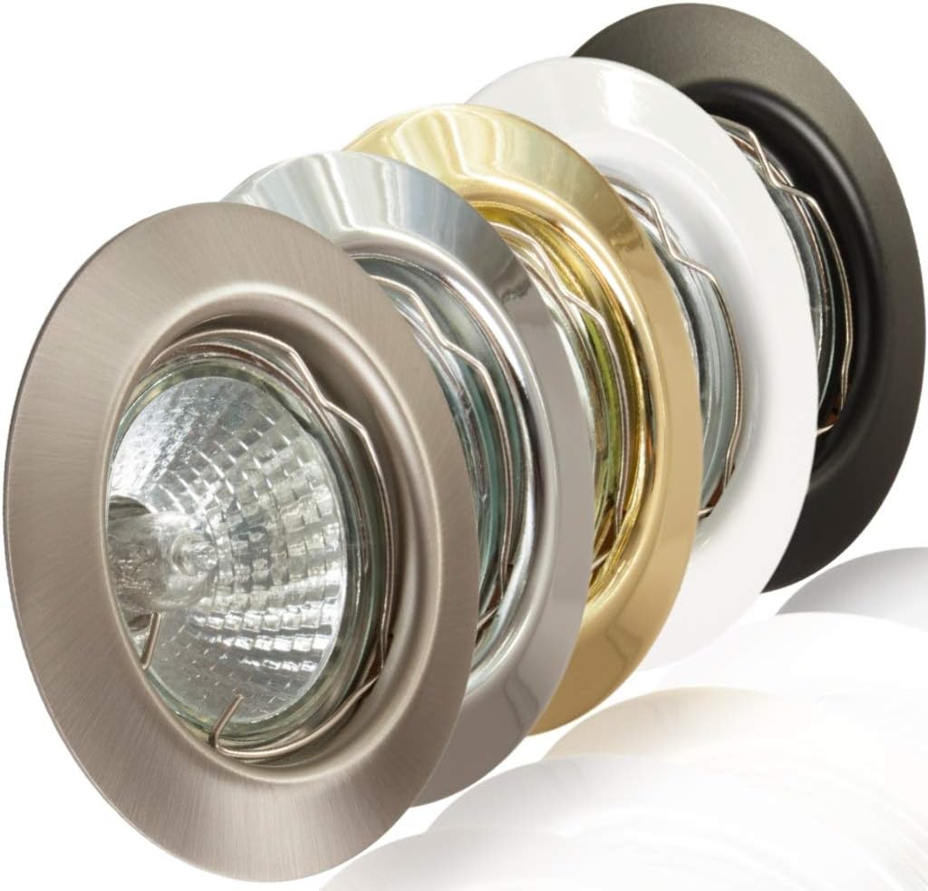 Recessed Spotlight, Ceiling Fitting, Flush, Ring Metal, LED, Halogen, GU10 MR16, Pack of 10 White