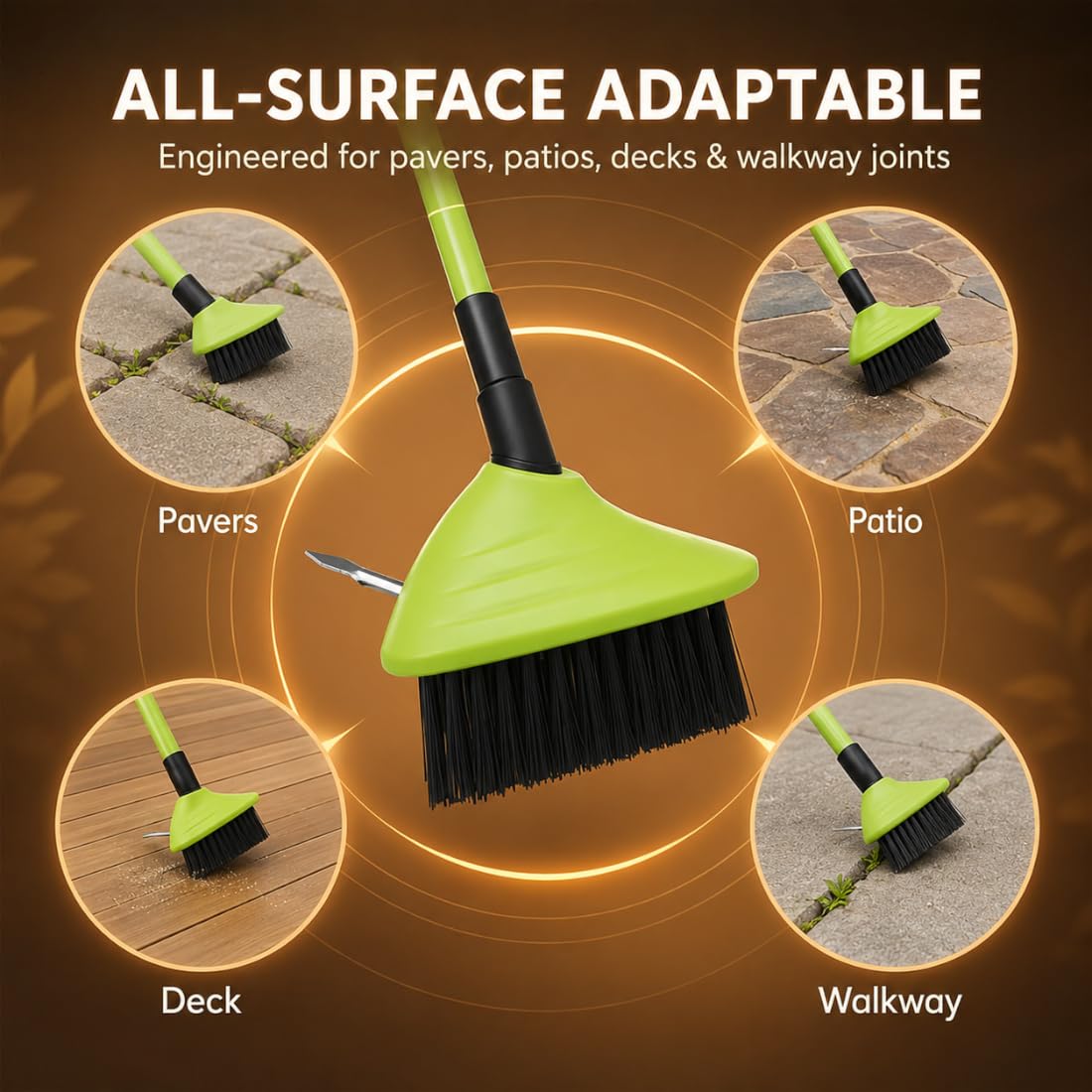 Set Desherbador Cepillo Alambre Rascador Escoba Dos Cabezales 4 en 1 Mango Telescópico Extensible Herramienta Manual Limpieza Baldosa Terraza Borde Jardín Acero Inoxidable (2PCS-Green)
