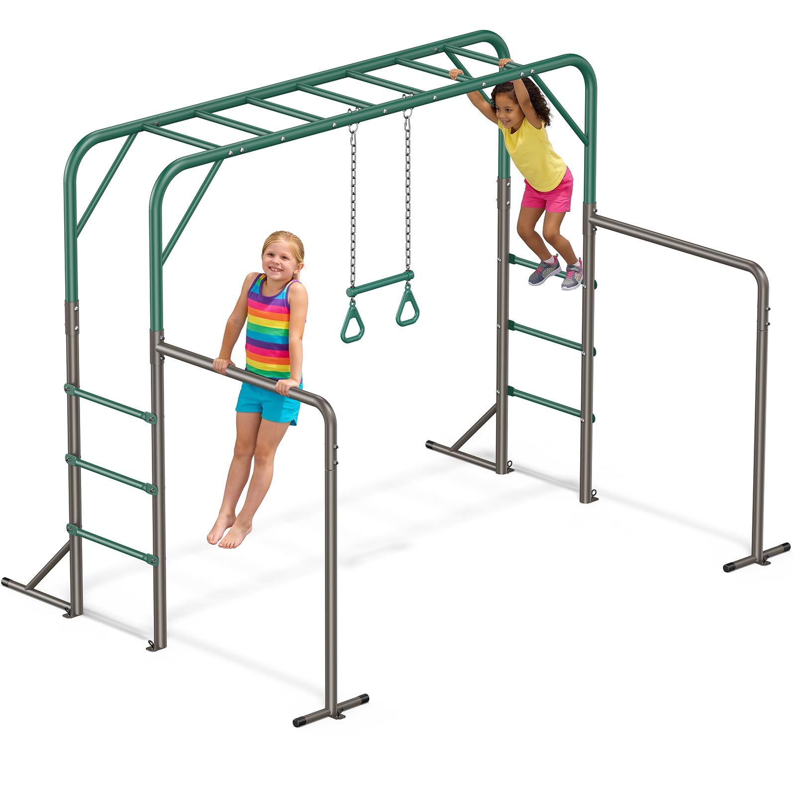 Photo 1 of Hapfan Monkey Bars with Gymnastics Bars and Trapeze Swing, 400lbs Heavy Duty Metal Monkey Bar Set for Backyard, Weather-Resistant 3-in-1Outdoor Playset, Space-Smart Design