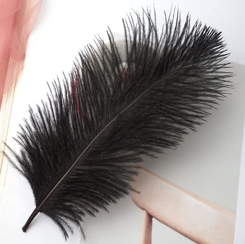 Erioctry 50PCS 6-8 Inch Black Natural Ostrich Feathers Plume Fluffy Feahters Large Feather Home Wedding Birthday Xmas Party Stage Pomp Props Flower Decoration Supply