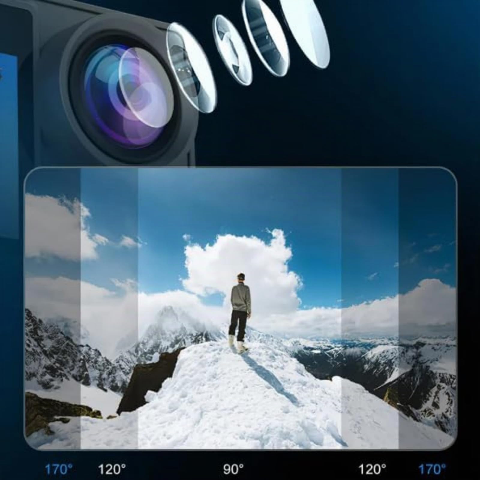 Puruxe Action Camera + scheda di memoria da 64 GB, 5 K, 24 megapixel, completamente attrezzata con accessori, supporta la funzione di telecomando, adatta per registrare vlog e