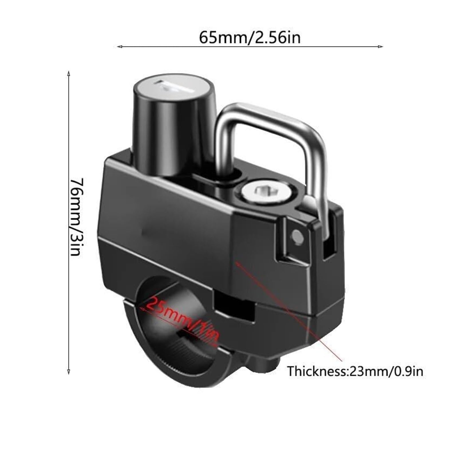Blocco del manubrio per moto antifurto, blocco per elmo | Chiusura per tubi rotondi, ideale per posizioni di installazione versatili.