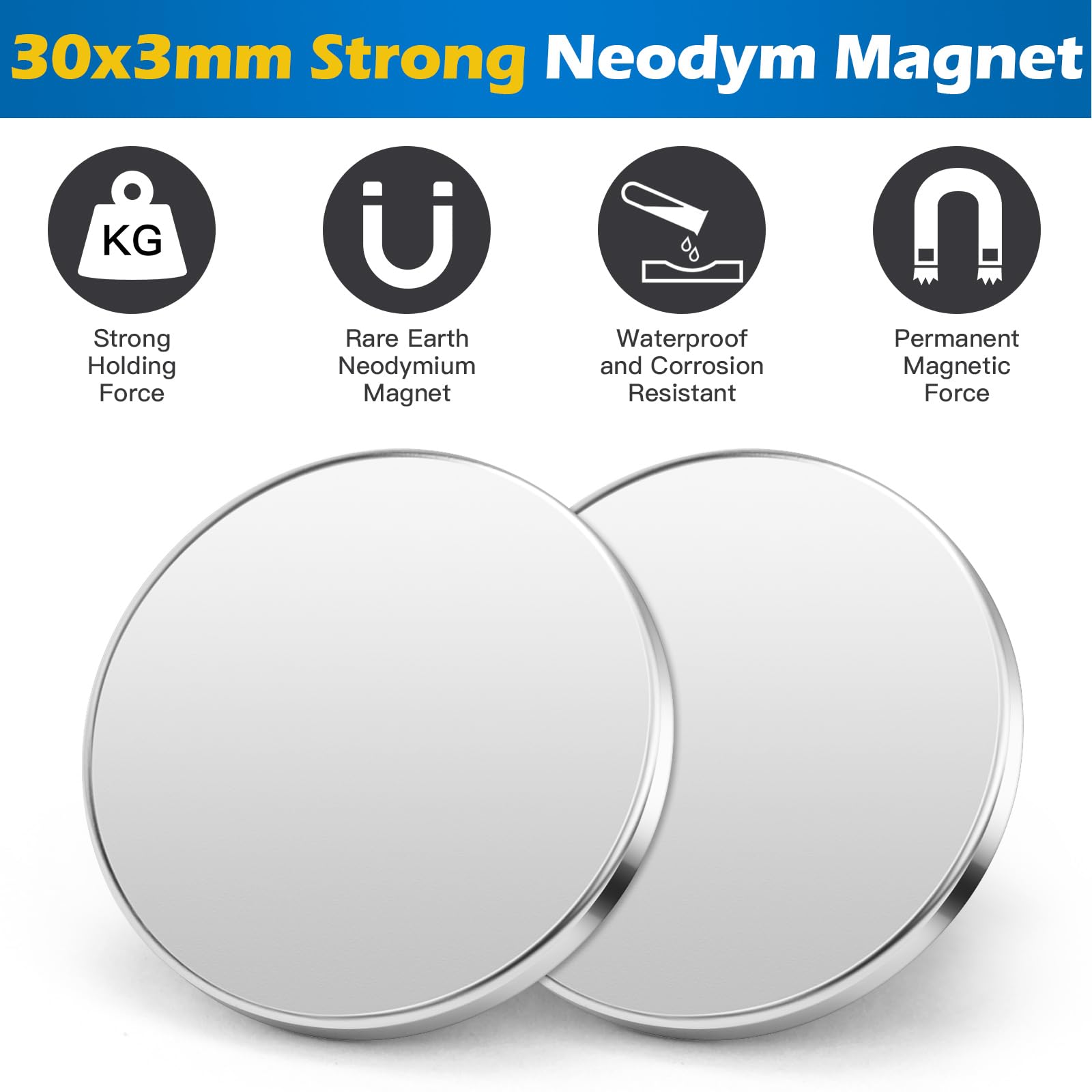 Wukong Calamite Adesive，30x3mm | 10 Pezzi Calamite Potenti，Magneti Neodimio Calamite Rotonde，Magnete Potente per Fai da te, Frigorifero, Cucina e Parete Comune