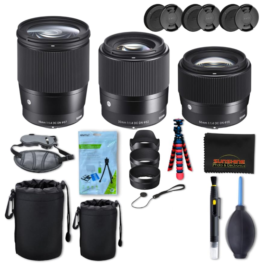 Sigma 30mm + 16mm + 56mm f1.4 DC DN Contemporary Lens for Sony E with Sunshine Photo Accessories Bundle - 4 Years USA Manufacturer Warranty