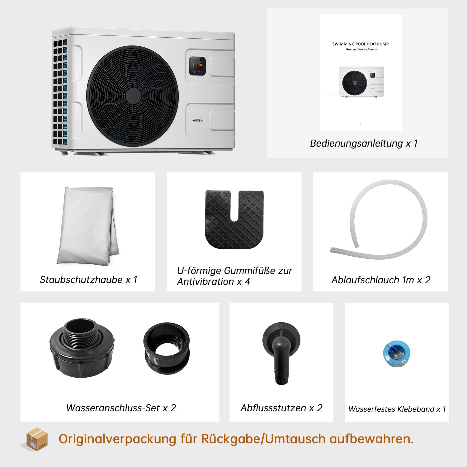 INVERBOOST Elite Pool Wärmepumpe Inverter 7,5 kW für Schwimmbecken bis 20 m³, COP bis 16, Leiser Betrieb, WiFi & Sprachsteuerung | Vollinverter Pool-Wärmepumpe mit COP bis 16, WiFi-Steuerung