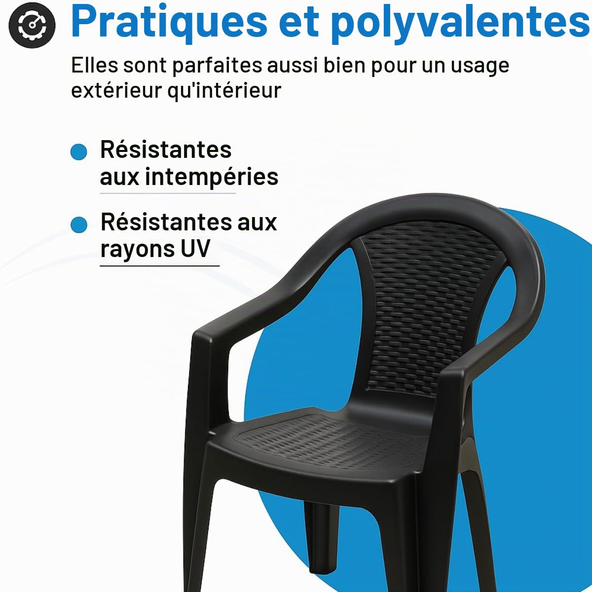 Tomaino - Lot de 6 chaises de jardin empilables, effet rotin, chaises d'extérieur en plastique - 6 pièces (blanc)