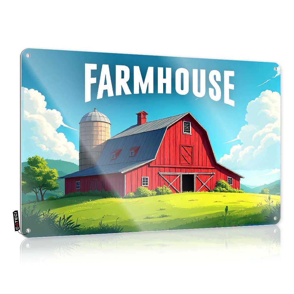 Funny Wall Signs Prints Vintage Wall Decor | A Vibrant Red Barn With "farmhouse" Written Above It. Retro Best Man Gift For Dorm Home Decoration(30X40CM)