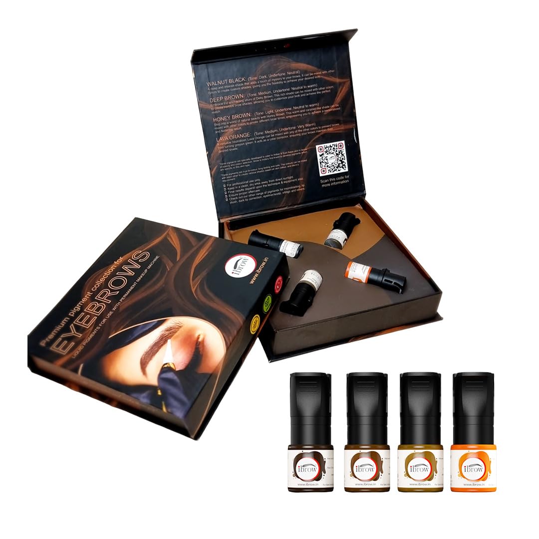 Eyebrow Pigment Kit – 4 Liquid Shades (5ml Each) – PMU Tattoo Ink for Microblading & Permanent Makeup – For Brows – Vegan & Sterile – For Professionals Only
