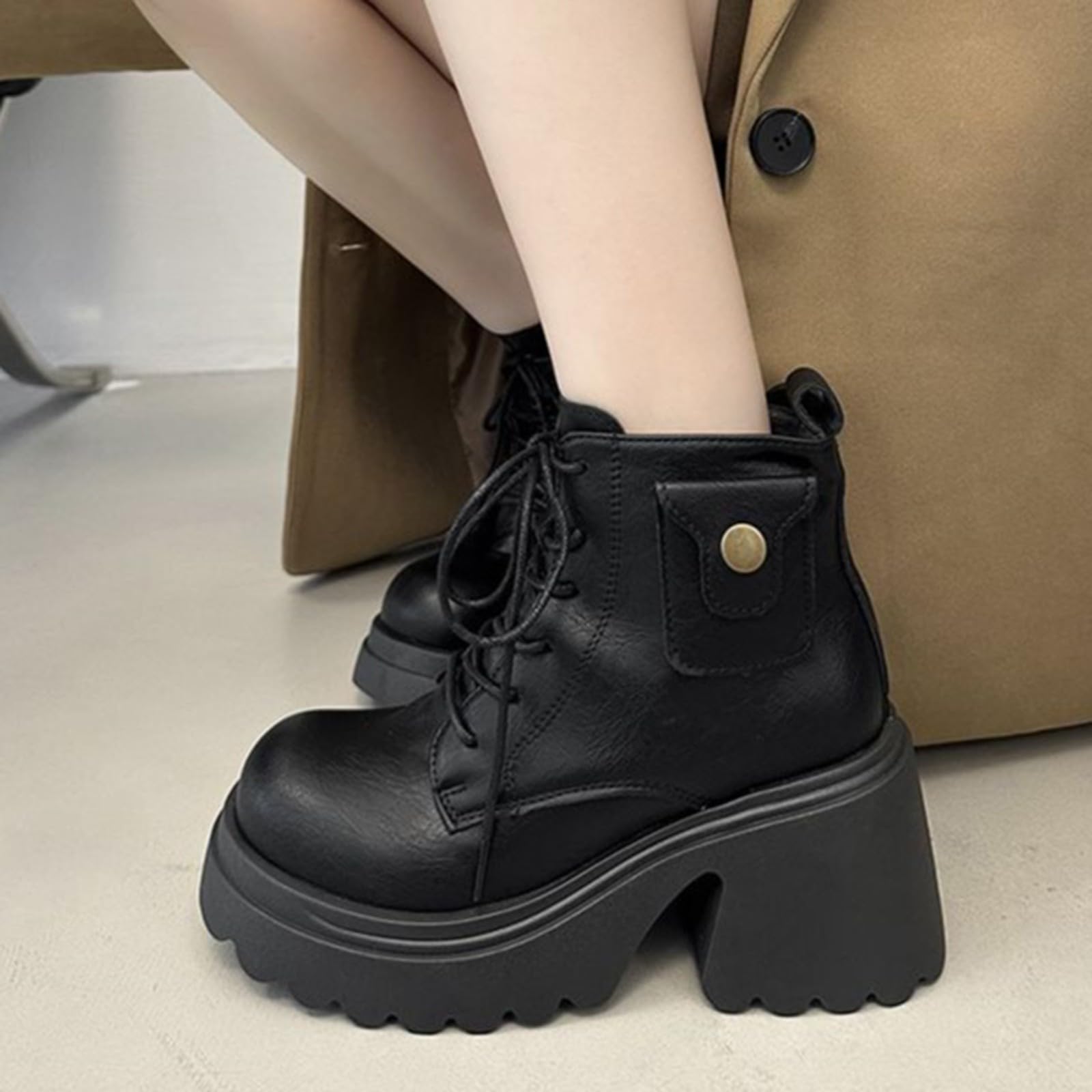 Genérico Botas de Mujer con Cordones Plataforma Botas Puntera Redonda Elegantes Zapatos Suaves y Cómodas Caminar Bota Informales Antideslizantes Botin para Otoño Invierno Trabajo Paseo y Uso Diario